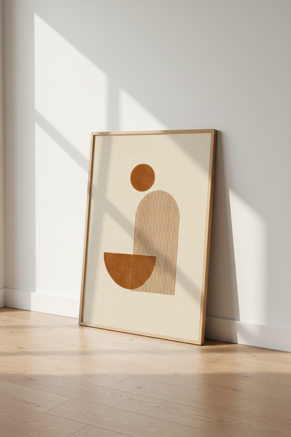 Terracotta Geometric Wall Art | Minimalist Abstract Arch Print | Boho Living Room Decor