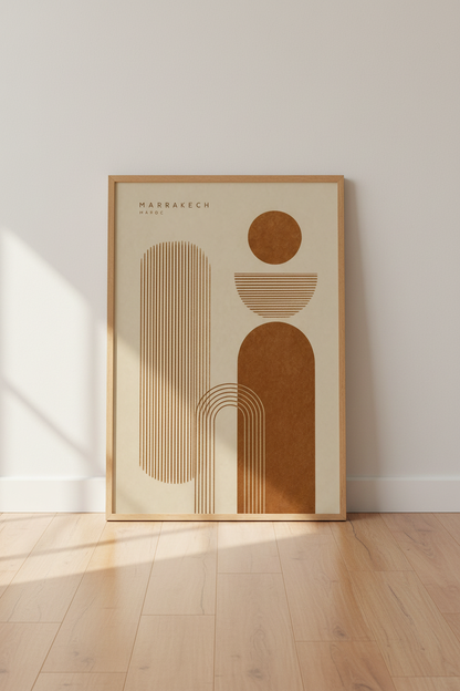 Marrakech Maroc Abstract Art | Terracotta Boho Geometric, Living Room Decor
