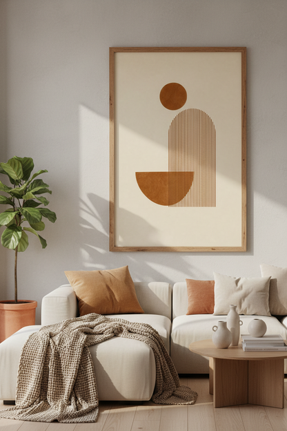 Terracotta Geometric Wall Art | Minimalist Abstract Arch Print | Boho Living Room Decor