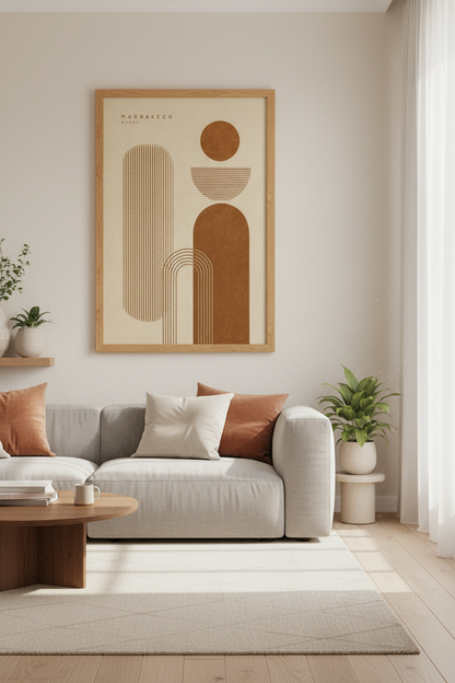 Marrakech Maroc Abstract Art | Terracotta Boho Geometric, Living Room Decor