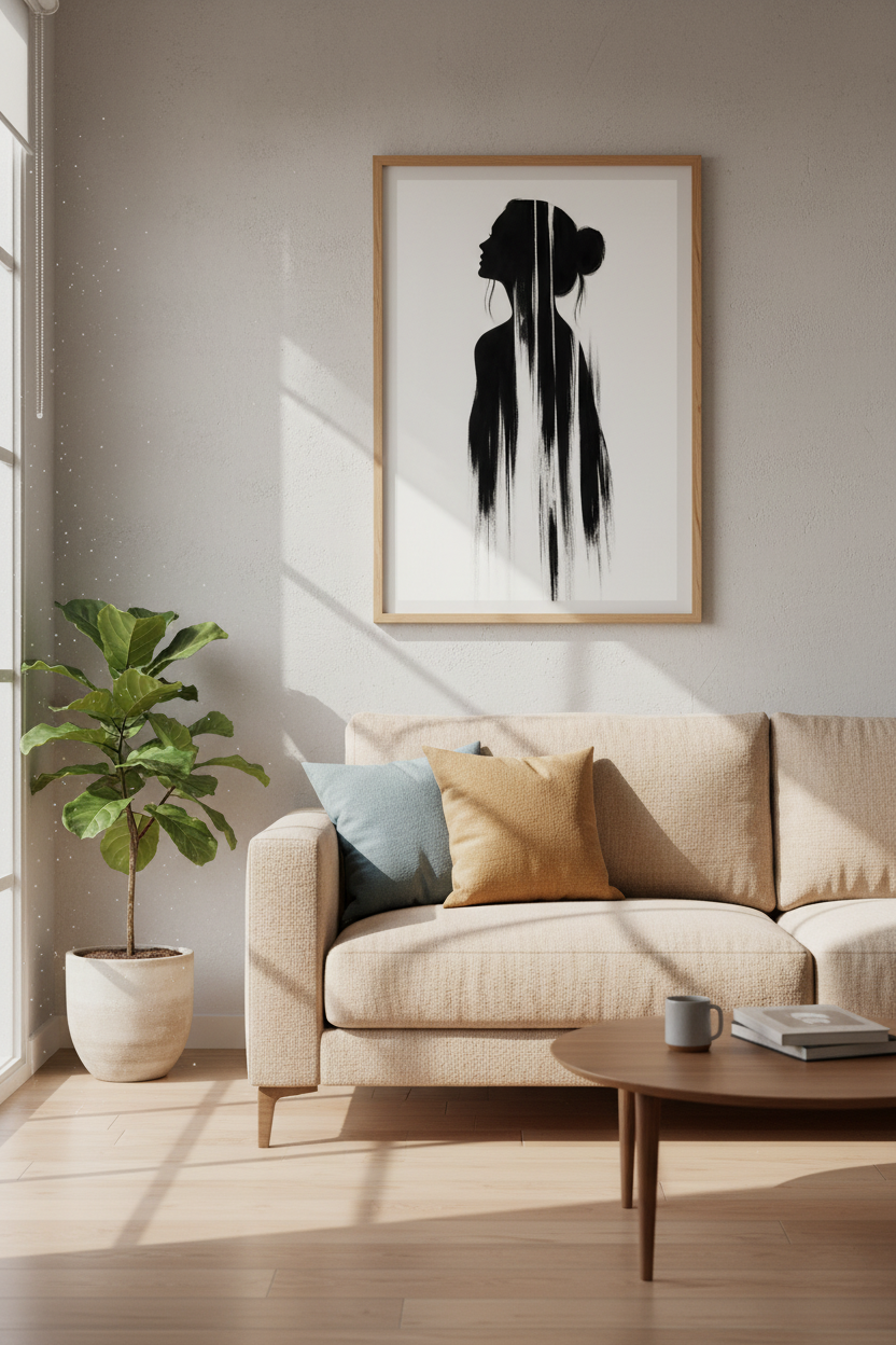 Silhouette Wall Art | Black Ink, Monochrome, Living Room Decor