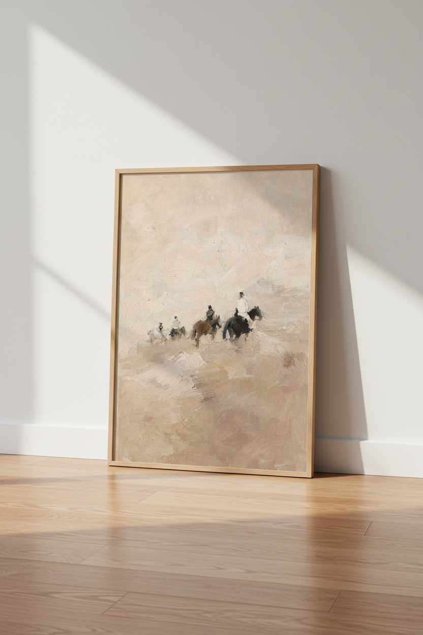 Desert Wall Art | Impressionist Sand Tones, Living Room Decor | Soft Ambient Poster