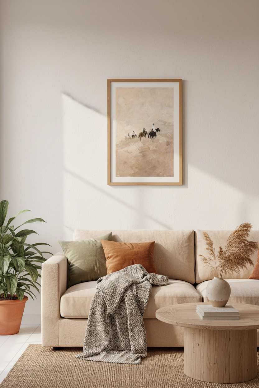 Desert Wall Art | Impressionist Sand Tones, Living Room Decor | Soft Ambient Poster