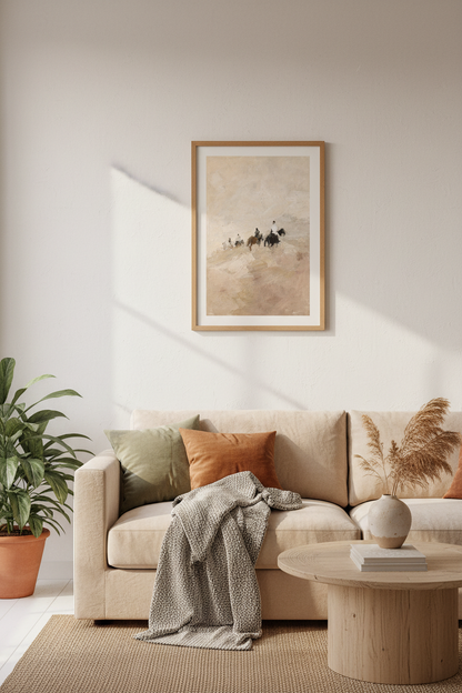 Desert Wall Art | Impressionist Sand Tones, Living Room Decor | Soft Ambient Poster