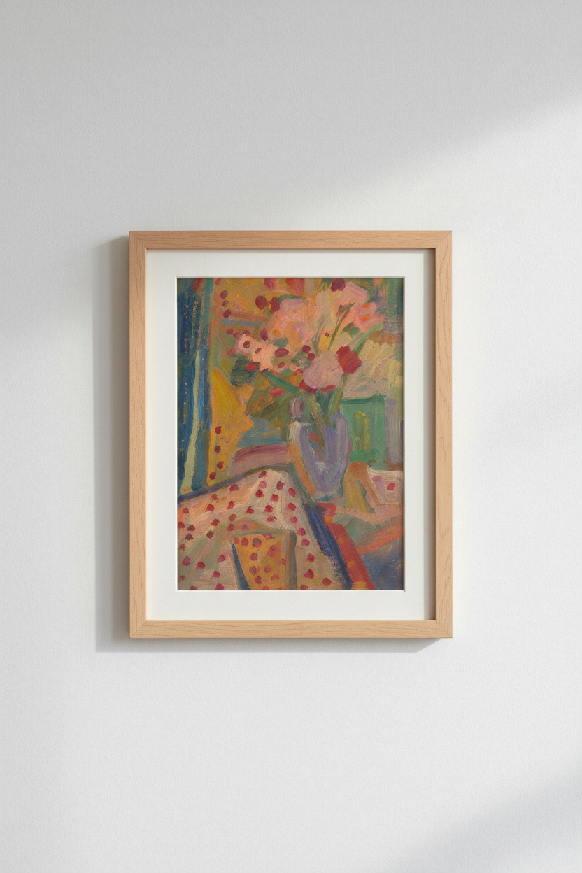 Abstract bouquet art | Bold colors, floral vase | Living room poster