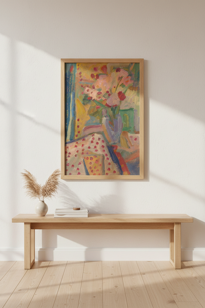 Abstract bouquet art | Bold colors, floral vase | Living room poster