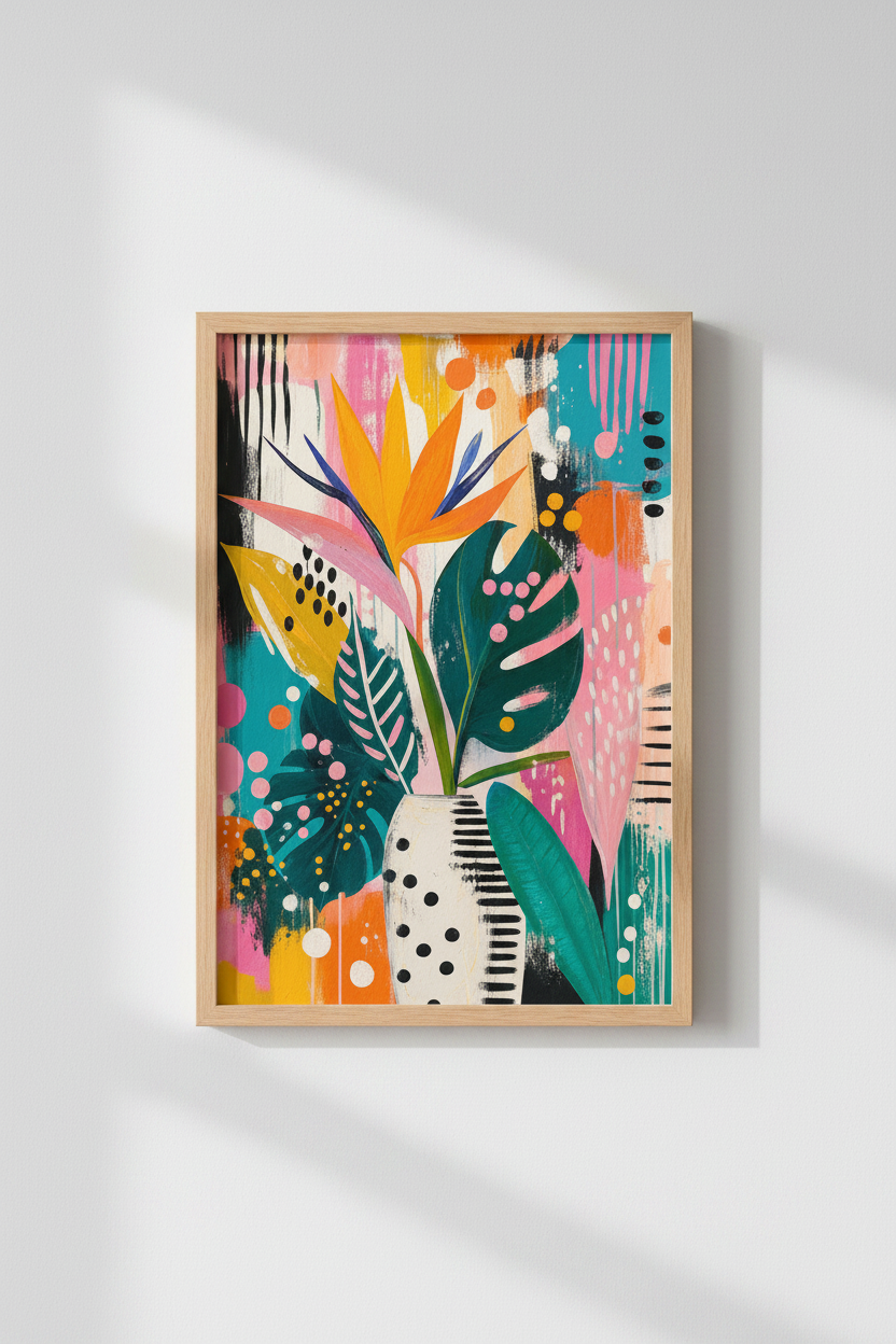 Abstract Tropical Wall Art Print | Colorful Floral Poster, Maximalist Decor