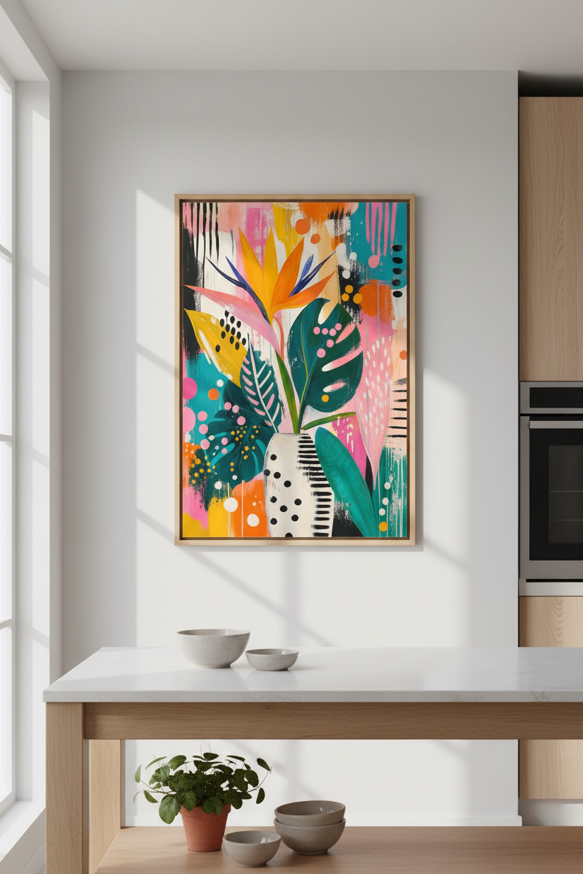 Abstract Tropical Wall Art Print | Colorful Floral Poster, Maximalist Decor