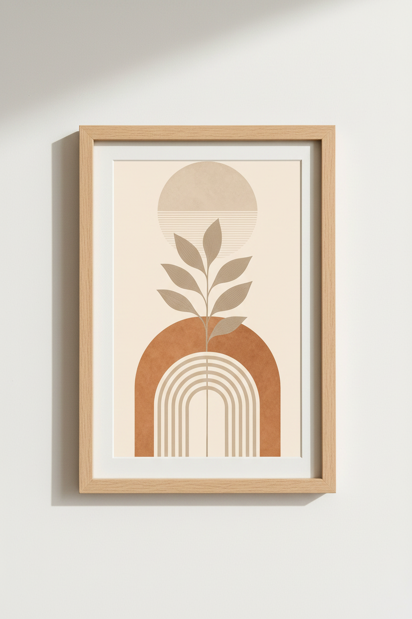 Minimalist Plant Wall Art Print | Living Room Decor | Warm Aesthetic Poster