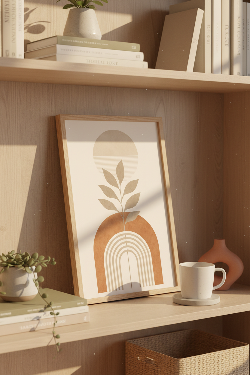 Minimalist Plant Wall Art Print | Living Room Decor | Warm Aesthetic Poster
