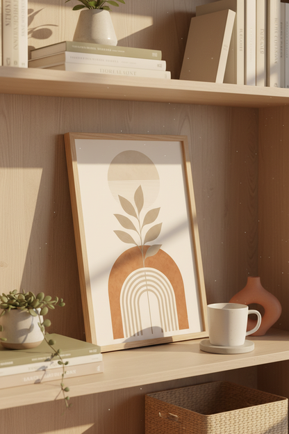 Minimalist Plant Wall Art Print | Living Room Decor | Warm Aesthetic Poster