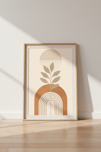 Minimalist Plant Wall Art Print | Living Room Decor | Warm Aesthetic Poster