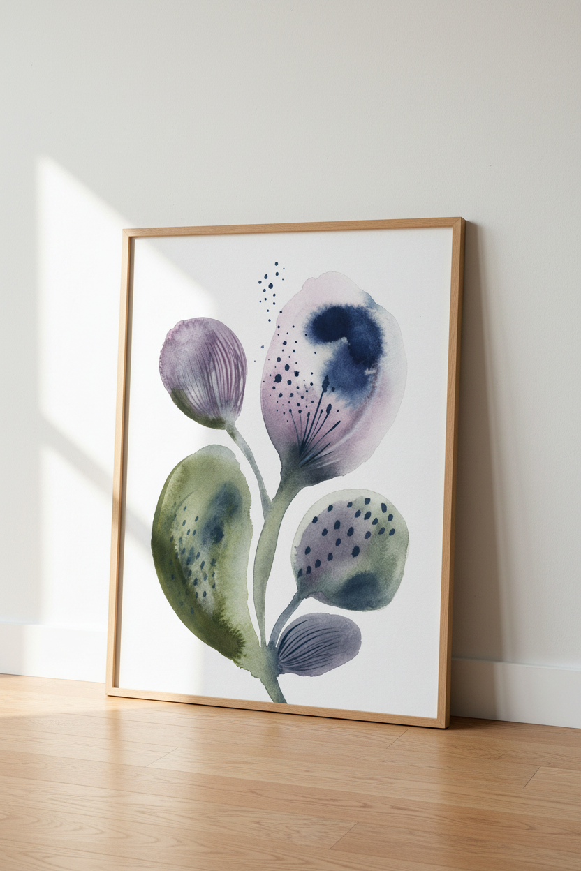 Watercolor floral Wall Art Print | Living Room Decor | Moody Poster