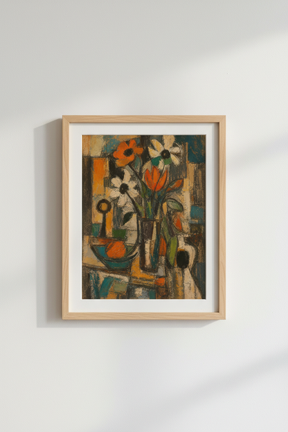 Floral Wall Art | Abstract Bouquet in Autumn Hues, Living Room Decor