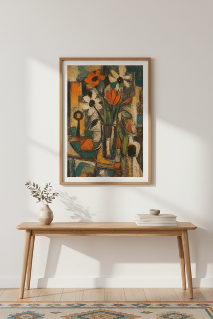 Floral Wall Art | Abstract Bouquet in Autumn Hues, Living Room Decor