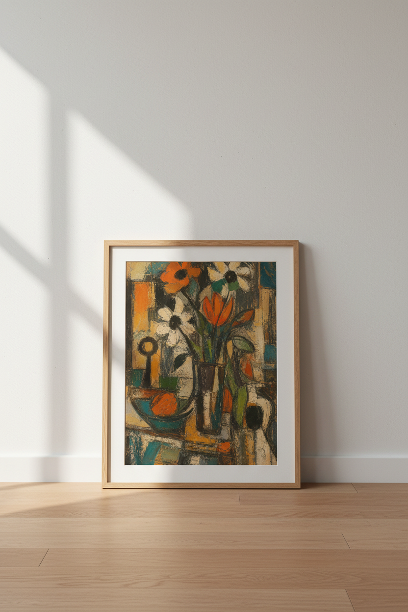 Floral Wall Art | Abstract Bouquet in Autumn Hues, Living Room Decor