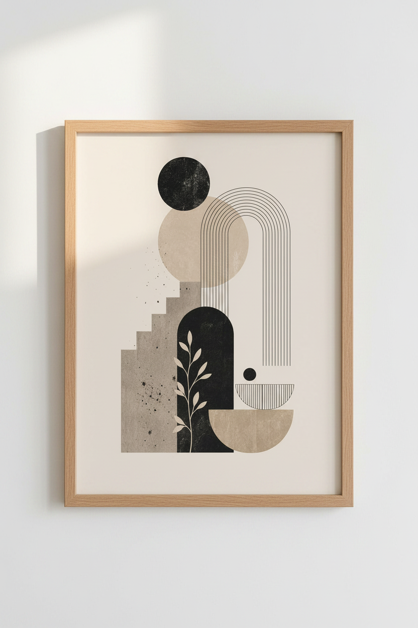 Mid Century Abstract Wall Art Print | Neutral Geometric Poster | Modern Home Decor
