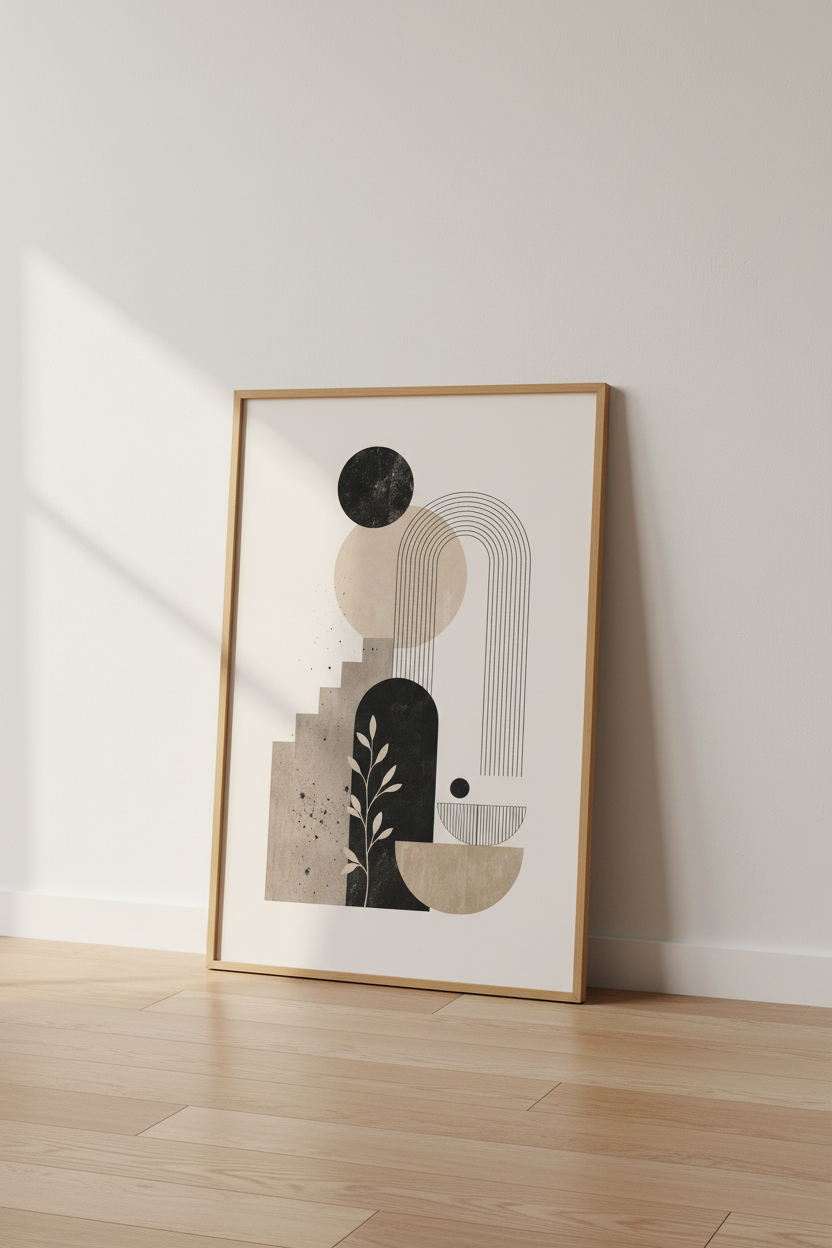 Mid Century Abstract Wall Art Print | Neutral Geometric Poster | Modern Home Decor
