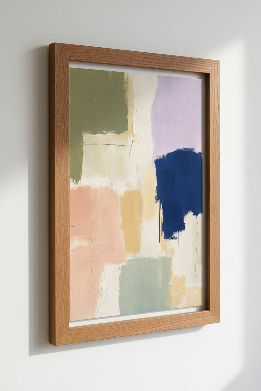 Abstract Color Block Wall Art | Sage &amp; Navy Modern Poster, Living Room Decor