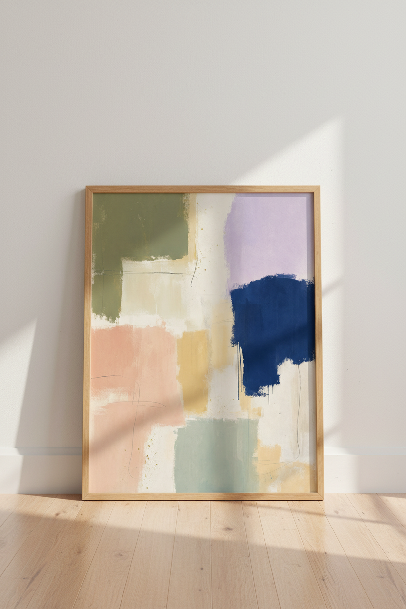 Abstract Color Block Wall Art | Sage &amp; Navy Modern Poster, Living Room Decor