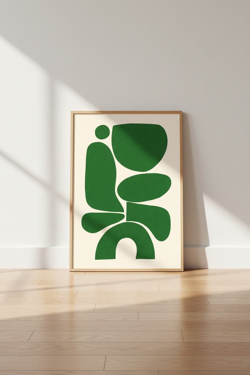 Abstract Organic Shapes Wall Art | Green Minimalist Decor, Modern Poster