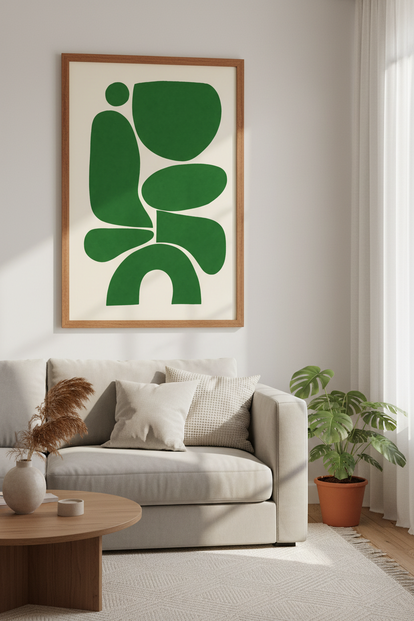 Abstract Organic Shapes Wall Art | Green Minimalist Decor, Modern Poster