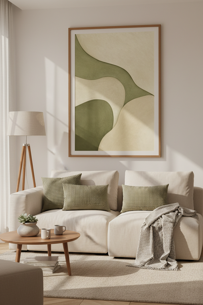 Abstract Sage Green Waves | Modern Organic Minimalist Print, Living Room Decor