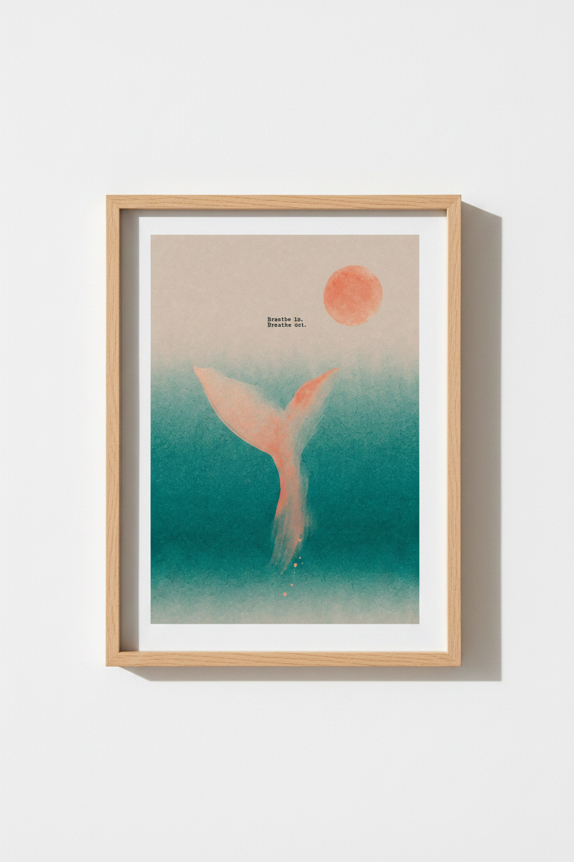 Zen Ocean Wall Art Print | Coastal Yoga Room Decor | Minimalist Whale Poster