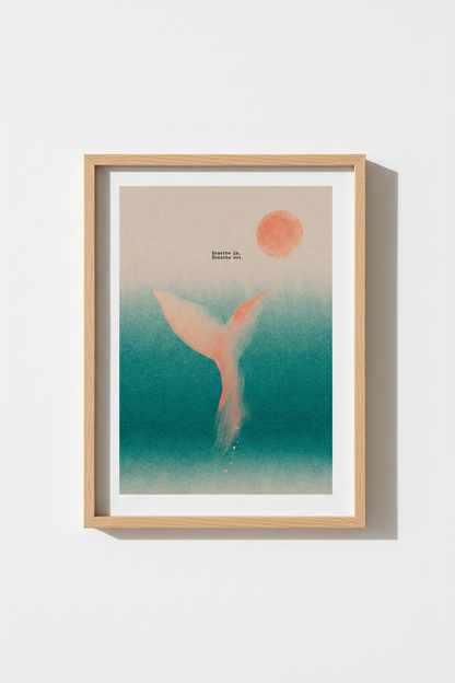 Zen Ocean Wall Art Print | Coastal Yoga Room Decor | Minimalist Whale Poster