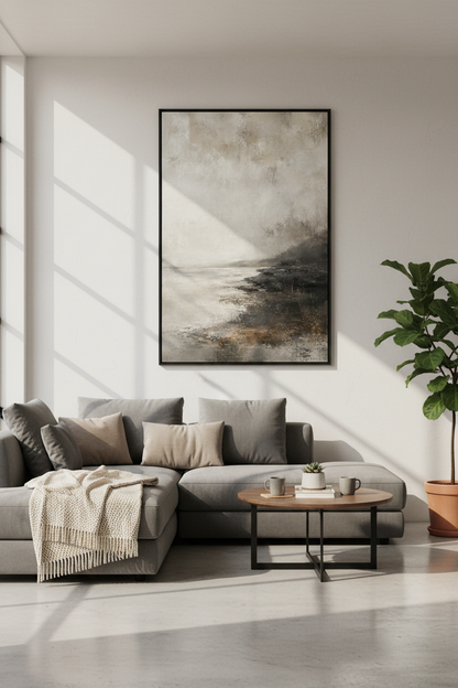 Abstract Moody Seascape Print | Grey Neutral Landscape, Modern Minimalist Wall Decor
