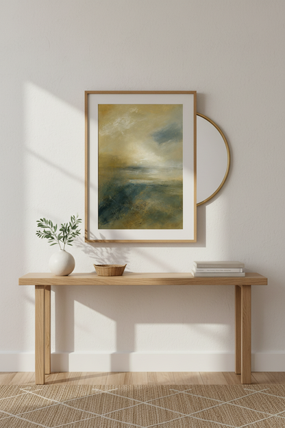 Abstract Landscape | Warm Tones, Oceanic Hue | Living Room Decor