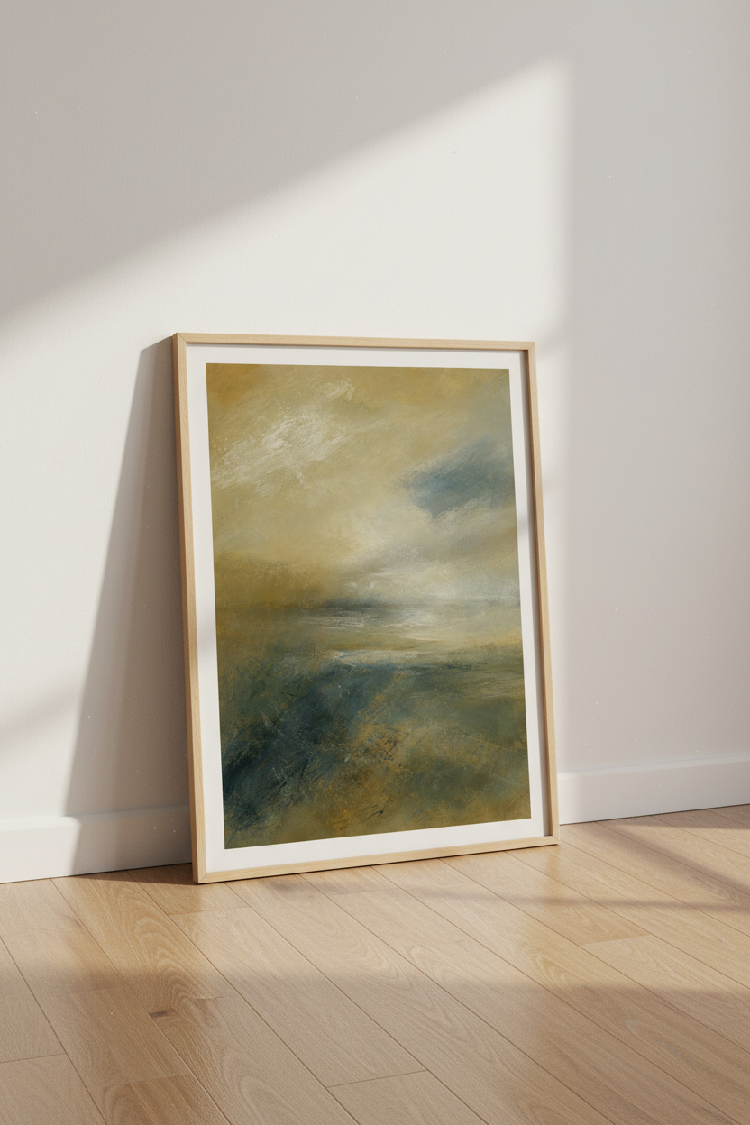 Abstract Landscape | Warm Tones, Oceanic Hue | Living Room Decor
