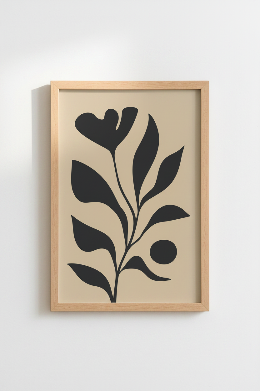 Minimalist Wall Art | Black Plant Silhouette, Living Room Poster