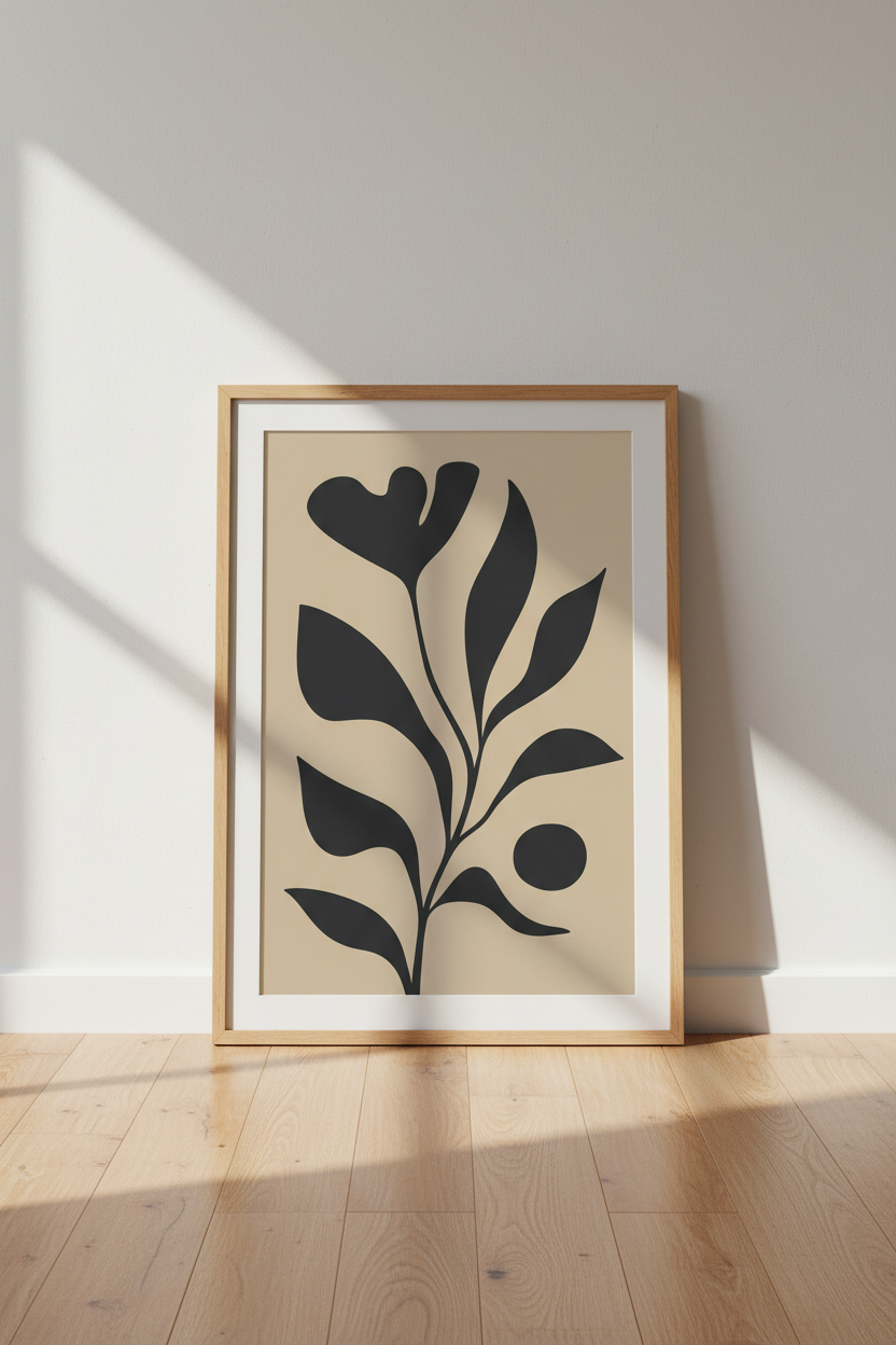 Minimalist Wall Art | Black Plant Silhouette, Living Room Poster