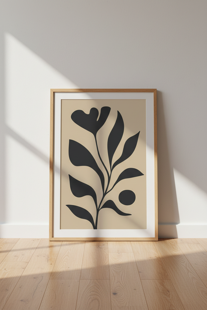 Minimalist Wall Art | Black Plant Silhouette, Living Room Poster