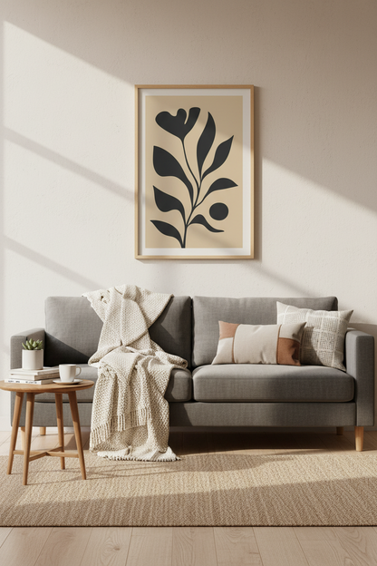 Minimalist Wall Art | Black Plant Silhouette, Living Room Poster