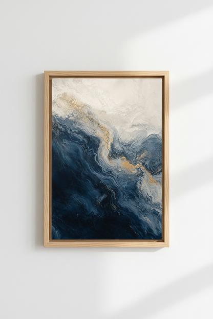 Navy Blue Gold Abstract Art | Modern Indigo &amp; Gold Poster, Living Room Wall Decor