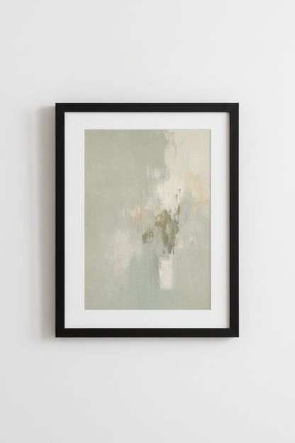 Abstract Floral Still Life | Muted Sage Green &amp; Blush, Living Room Decor Art