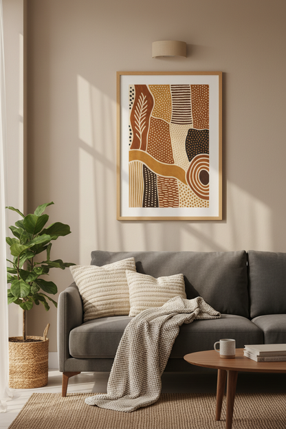 Abstract Tribal Pattern Wall Art | Earthy Terracotta Boho Decor | Organic Shape Poster