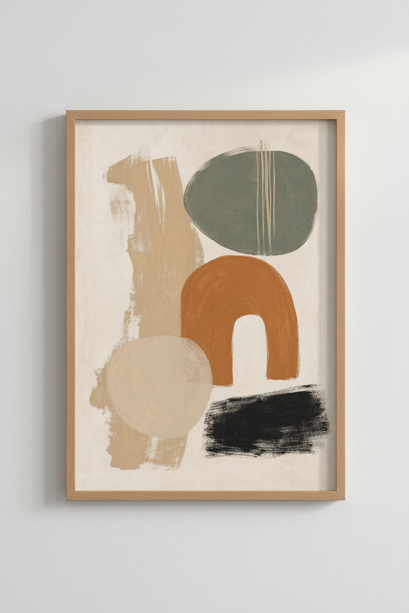 Earthy Abstract Wall Art Print | Modern Neutral Terracotta &amp; Sage, Minimalist Poster