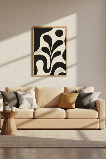 Abstract Floral Print | Monochrome Minimalist Branch, Living Room Decor Art