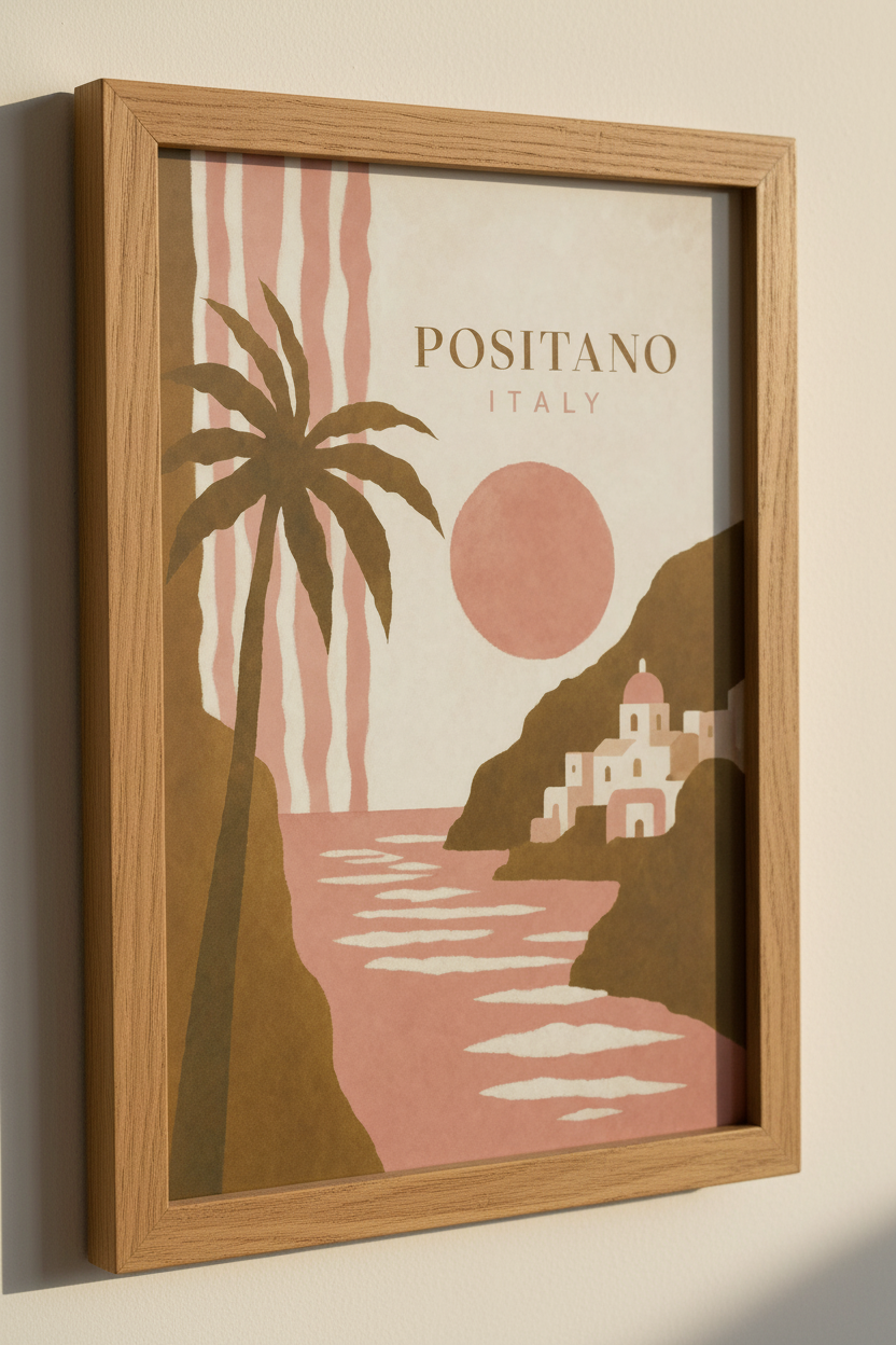 Positano Italy Travel Poster | Minimalist Abstract Coastal Art, Boho Living Room Print