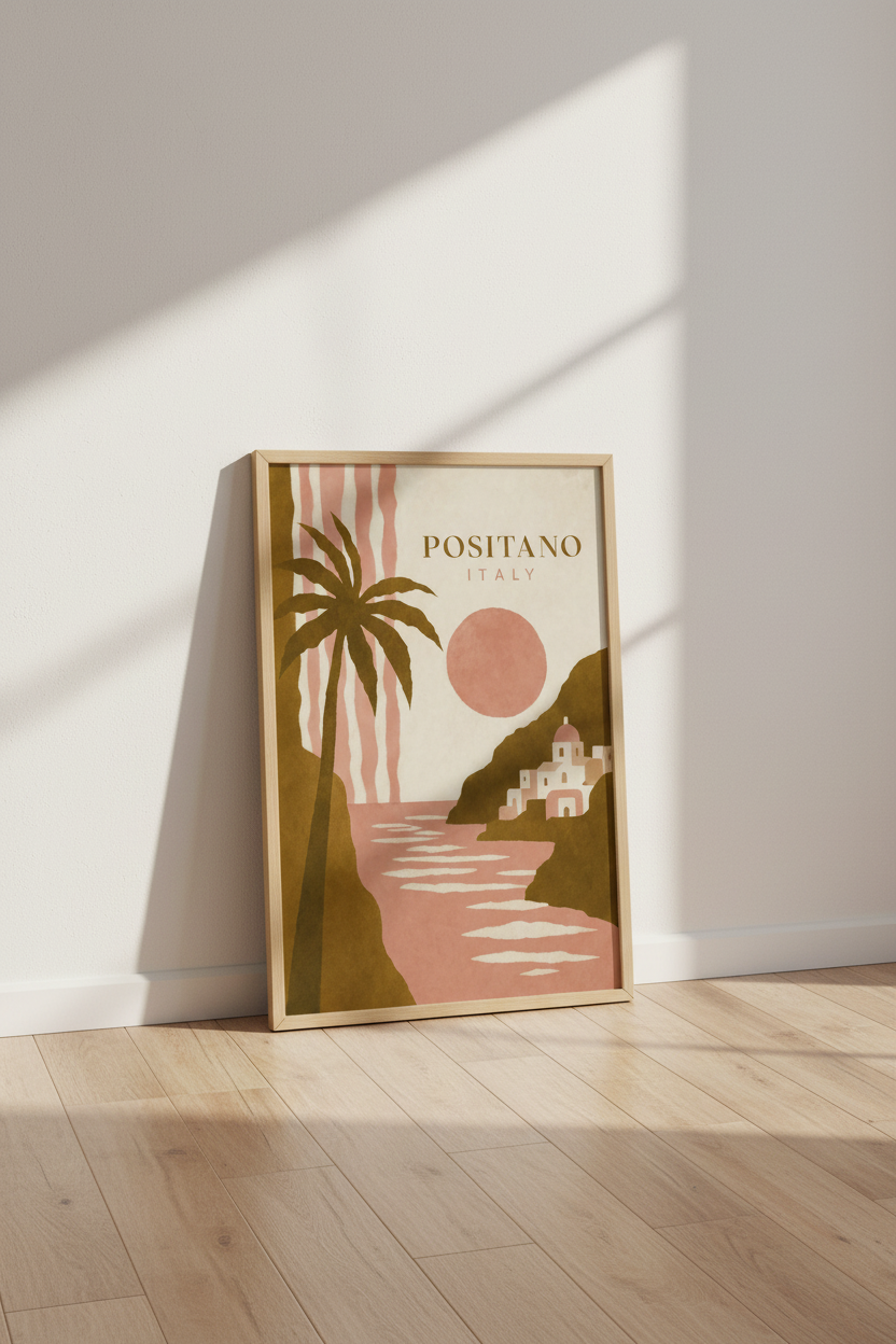 Positano Italy Travel Poster | Minimalist Abstract Coastal Art, Boho Living Room Print