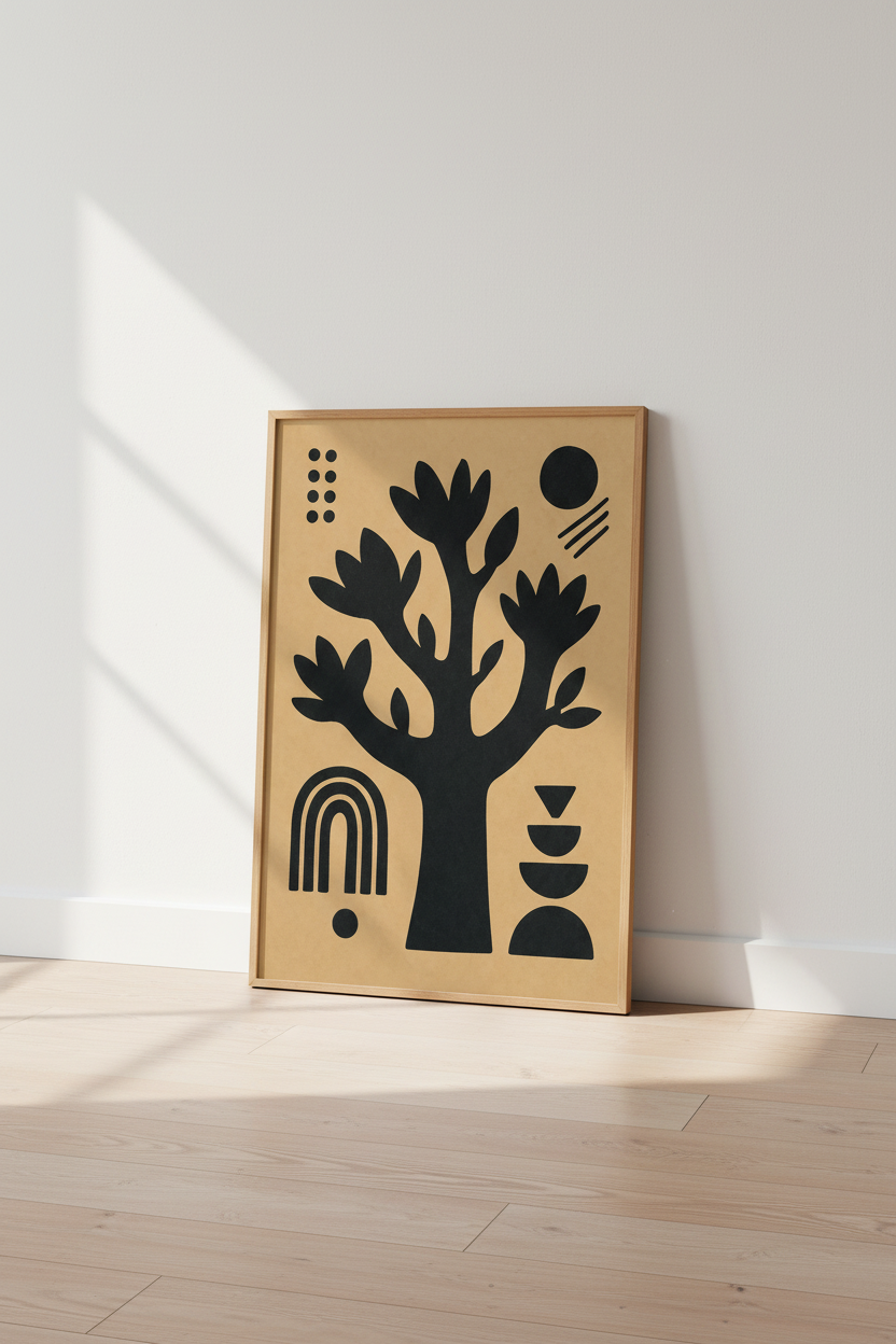 Abstract Tree Wall Art | Minimalist Black &amp; Beige Decor | Boho Modern Poster