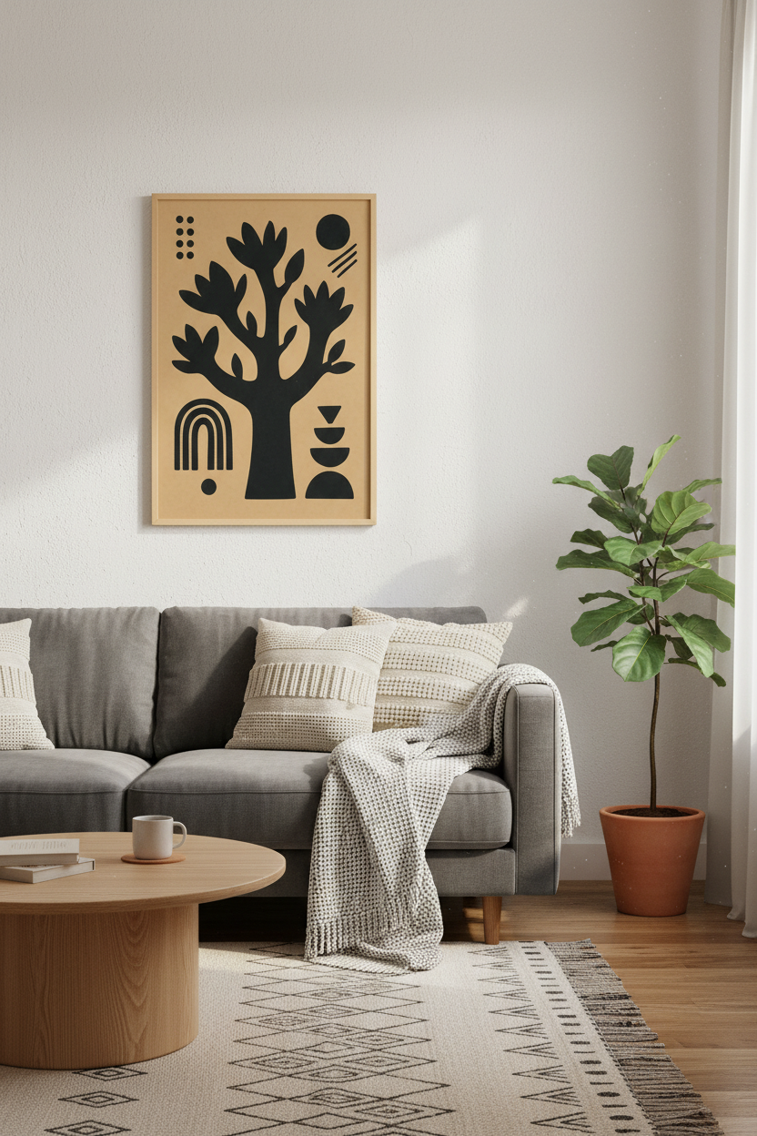 Abstract Tree Wall Art | Minimalist Black &amp; Beige Decor | Boho Modern Poster