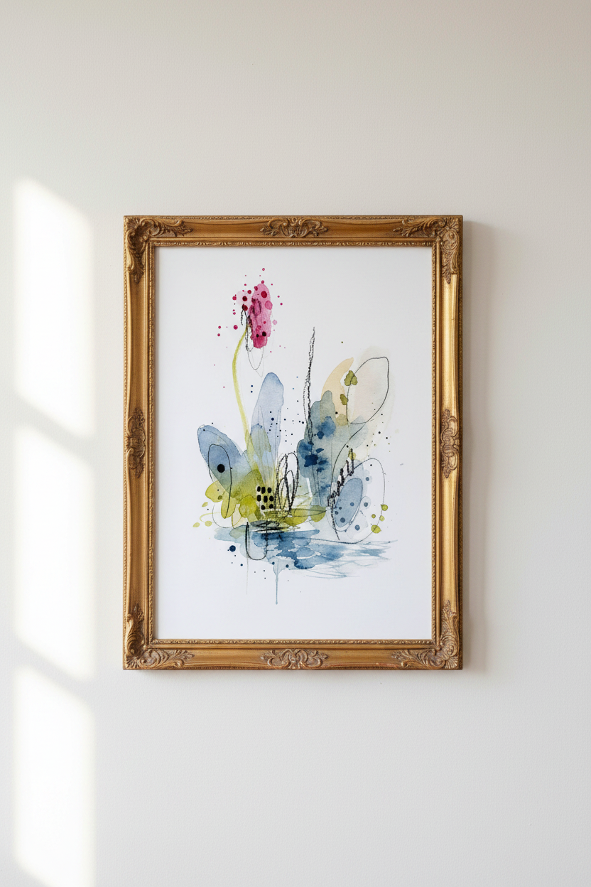 Floral Abstract Art | Watercolor Blues &amp; Greens, Living Room Decor | Modern Poster