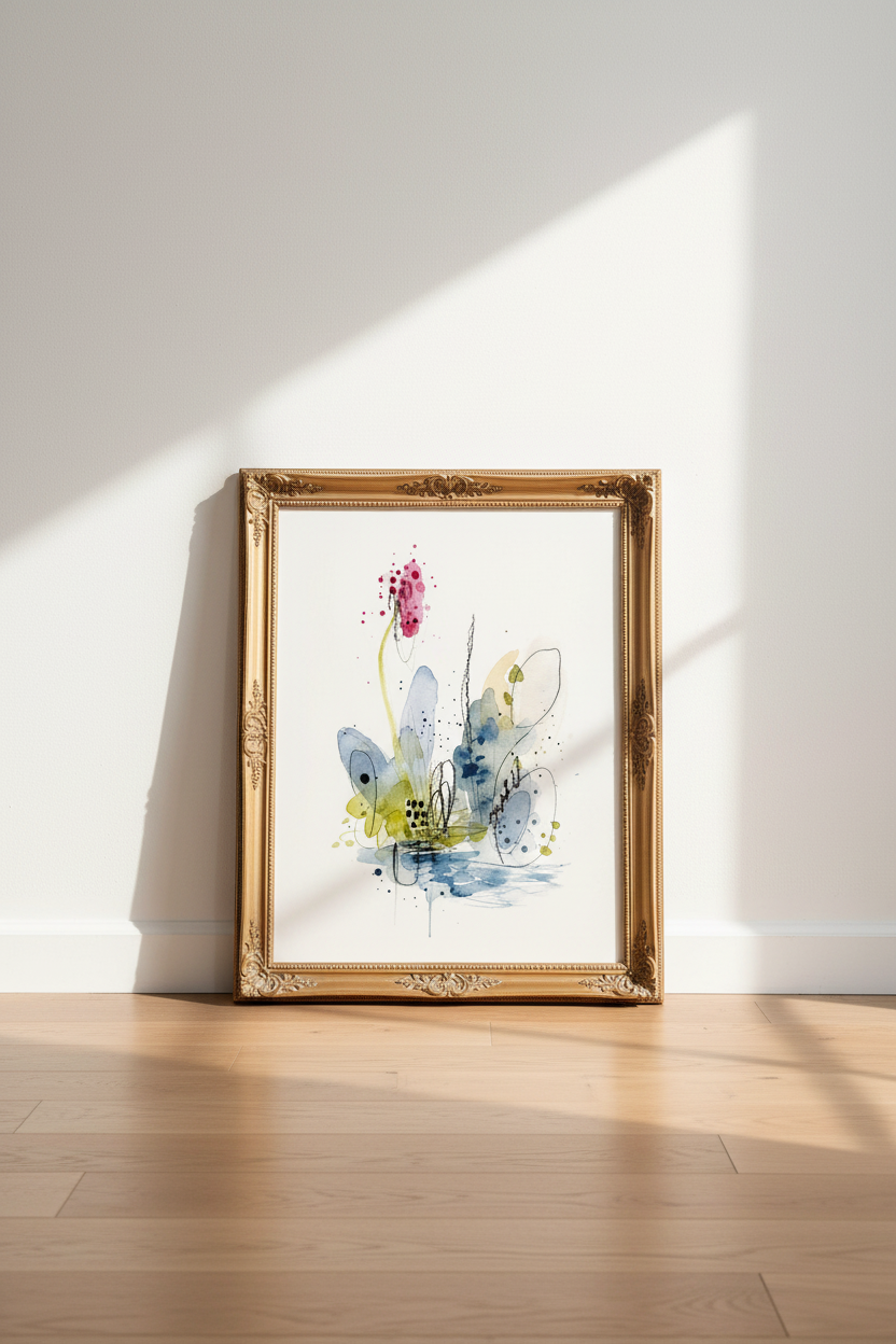 Floral Abstract Art | Watercolor Blues &amp; Greens, Living Room Decor | Modern Poster