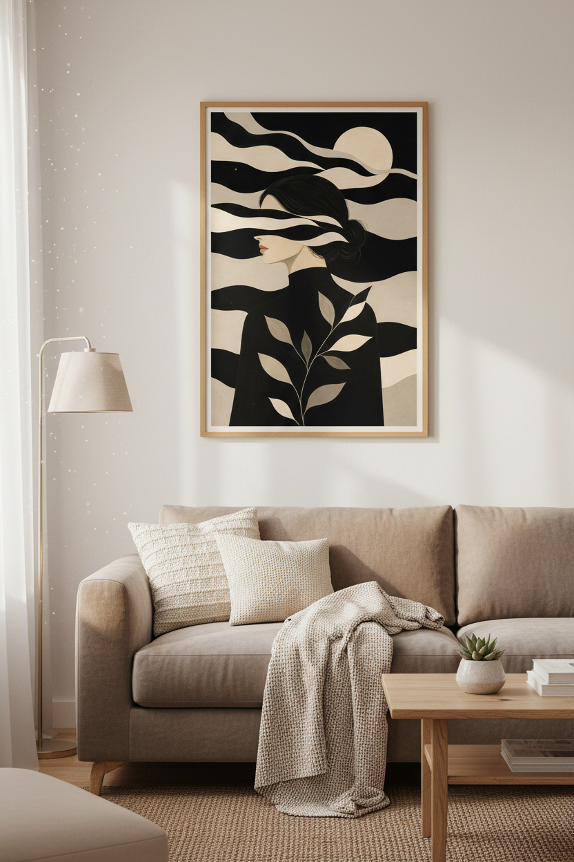 Monochrome portrait Wall Art Print | Living Room Decor | Minimalist Poster