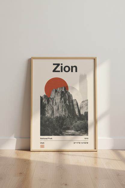 Zion National Park Wall Art | Modern Mountain Poster, Utah Travel Decor