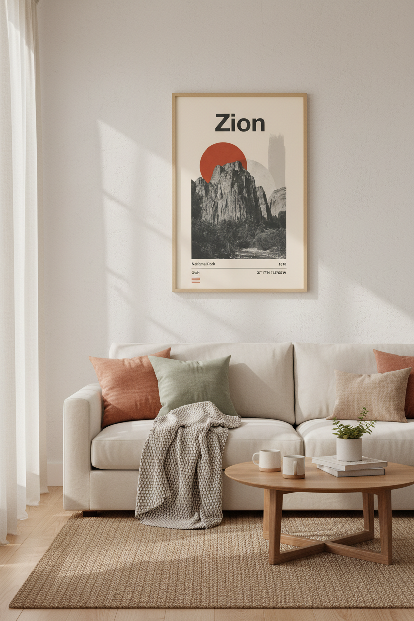 Zion National Park Wall Art | Modern Mountain Poster, Utah Travel Decor